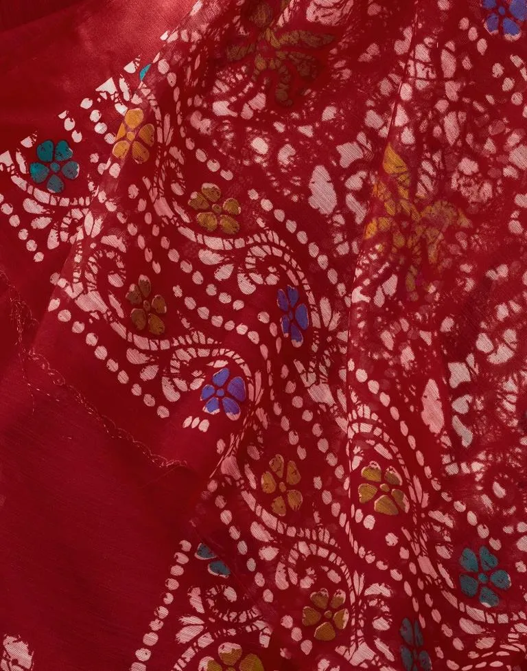 Red Cotton Printed Sarees