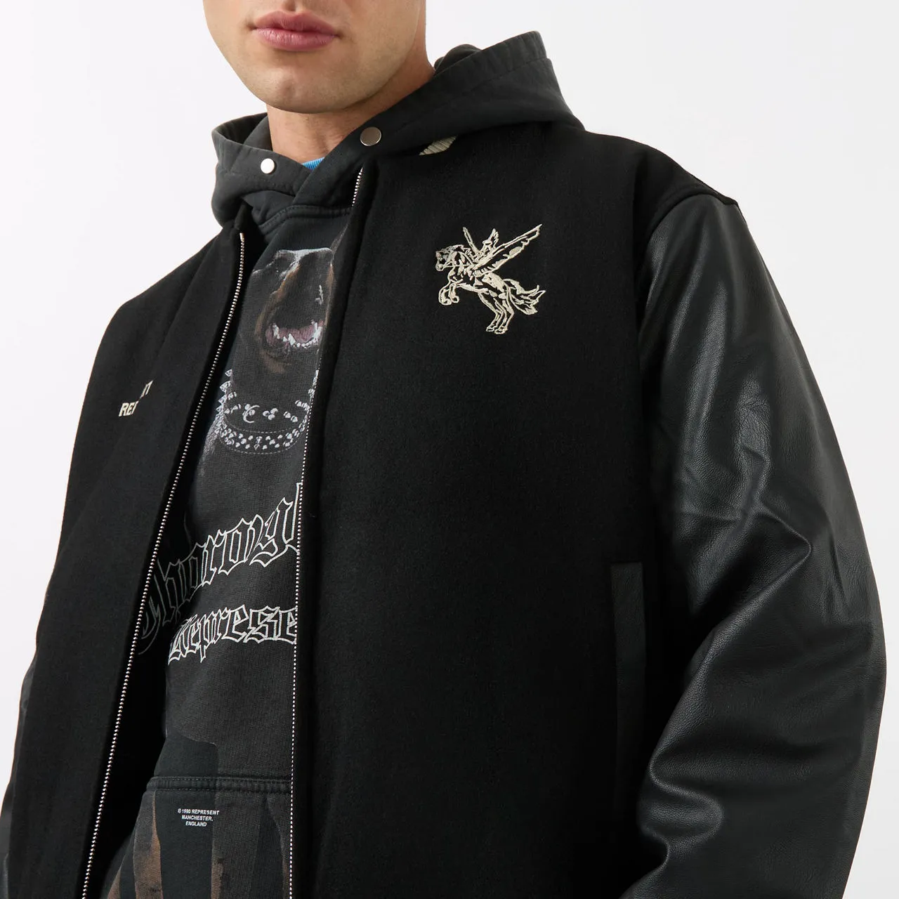 REPRESENT Embroidered Varsity Jacket - Black