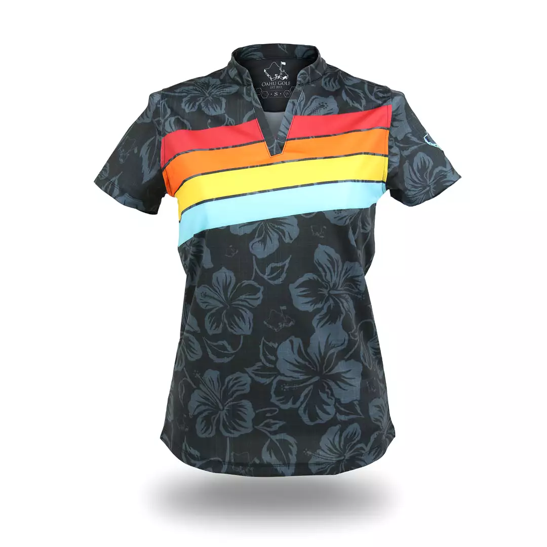 Retro Stripes Black Prism - OGA Women's Polo - Black