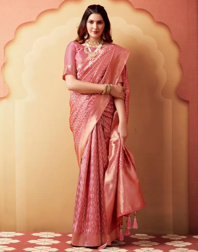 Rose Pink Silk Woven Sarees