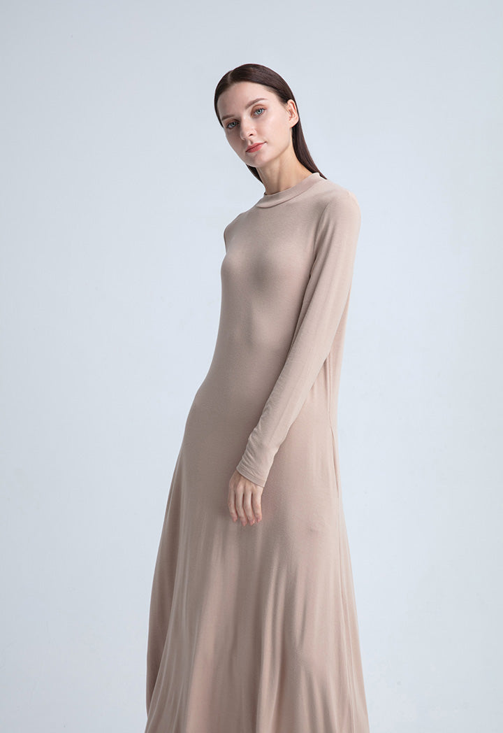 Round Neck Solid Dress