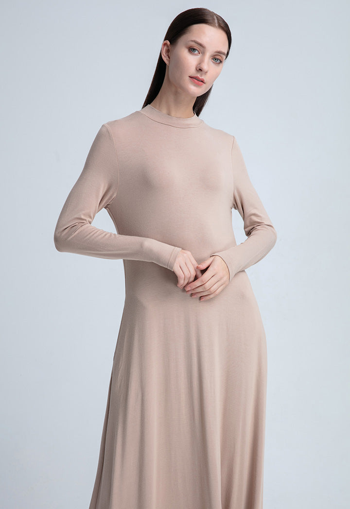 Round Neck Solid Dress