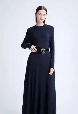 Round Neck Solid Dress