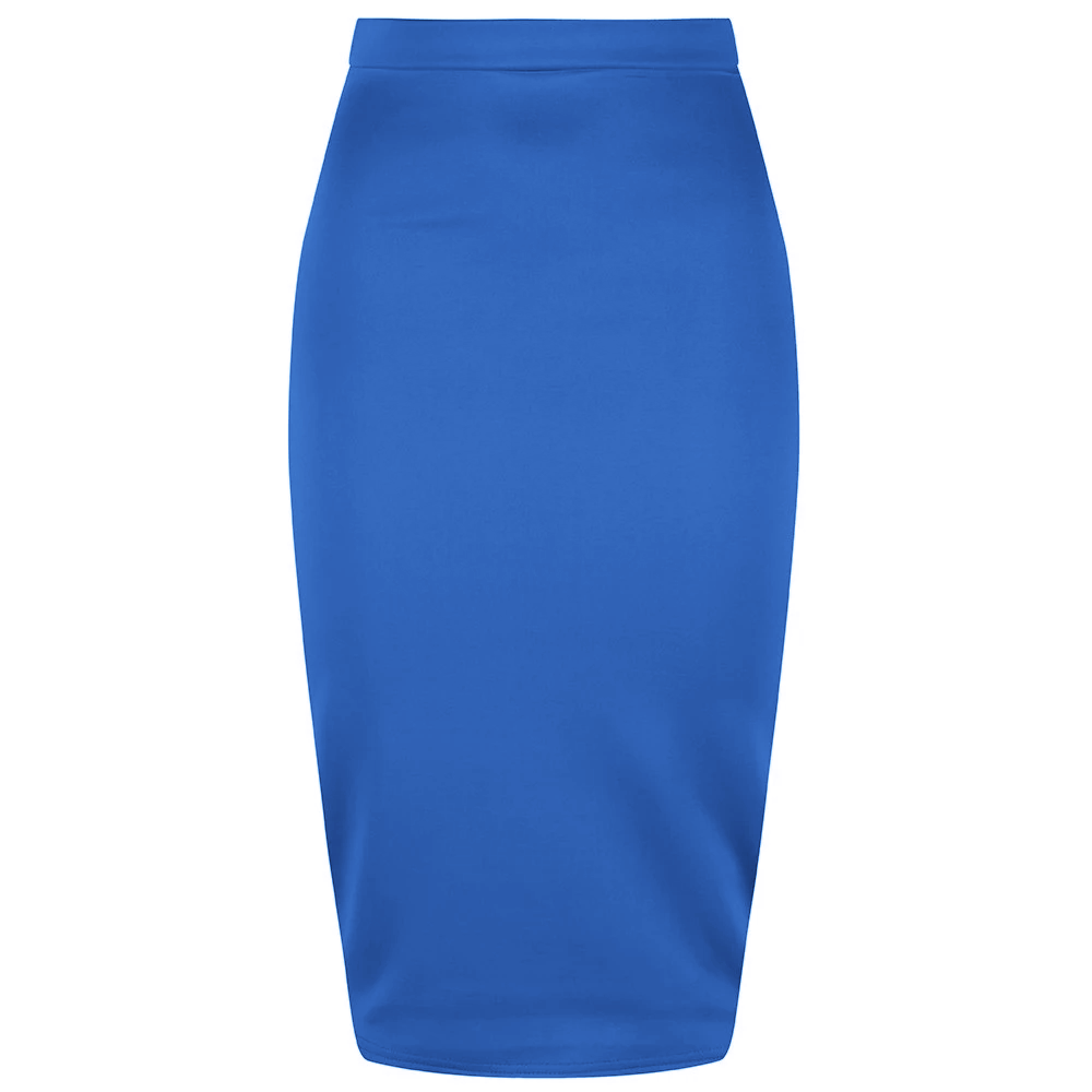 Royal Blue Stretch Pencil Bodycon Midi Work Office Skirt