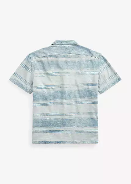 RRL Indigo Striped Jersey Camp Shirt