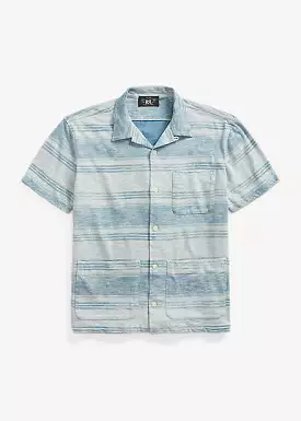 RRL Indigo Striped Jersey Camp Shirt