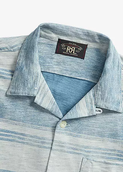 RRL Indigo Striped Jersey Camp Shirt