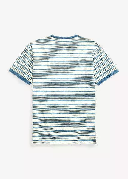 RRL Indigo Striped Jersey Ringer T-Shirt