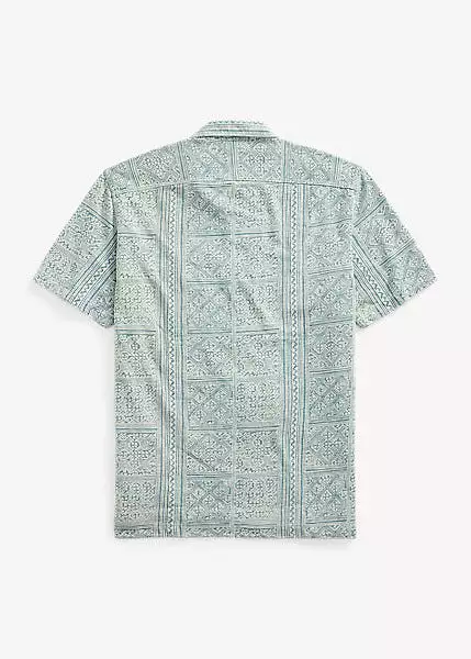 RRL Print Indigo Jersey Camp Shirt