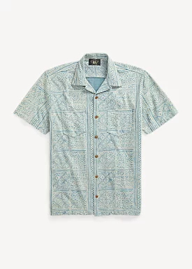 RRL Print Indigo Jersey Camp Shirt