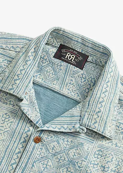 RRL Print Indigo Jersey Camp Shirt