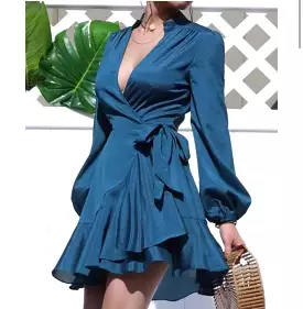 Ruffle woven wrap mini dress