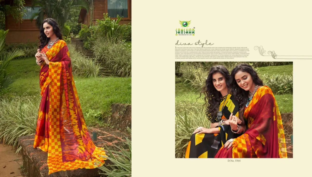 Sanskar Presents Fly Chiffon Fancy Desinger Sarees