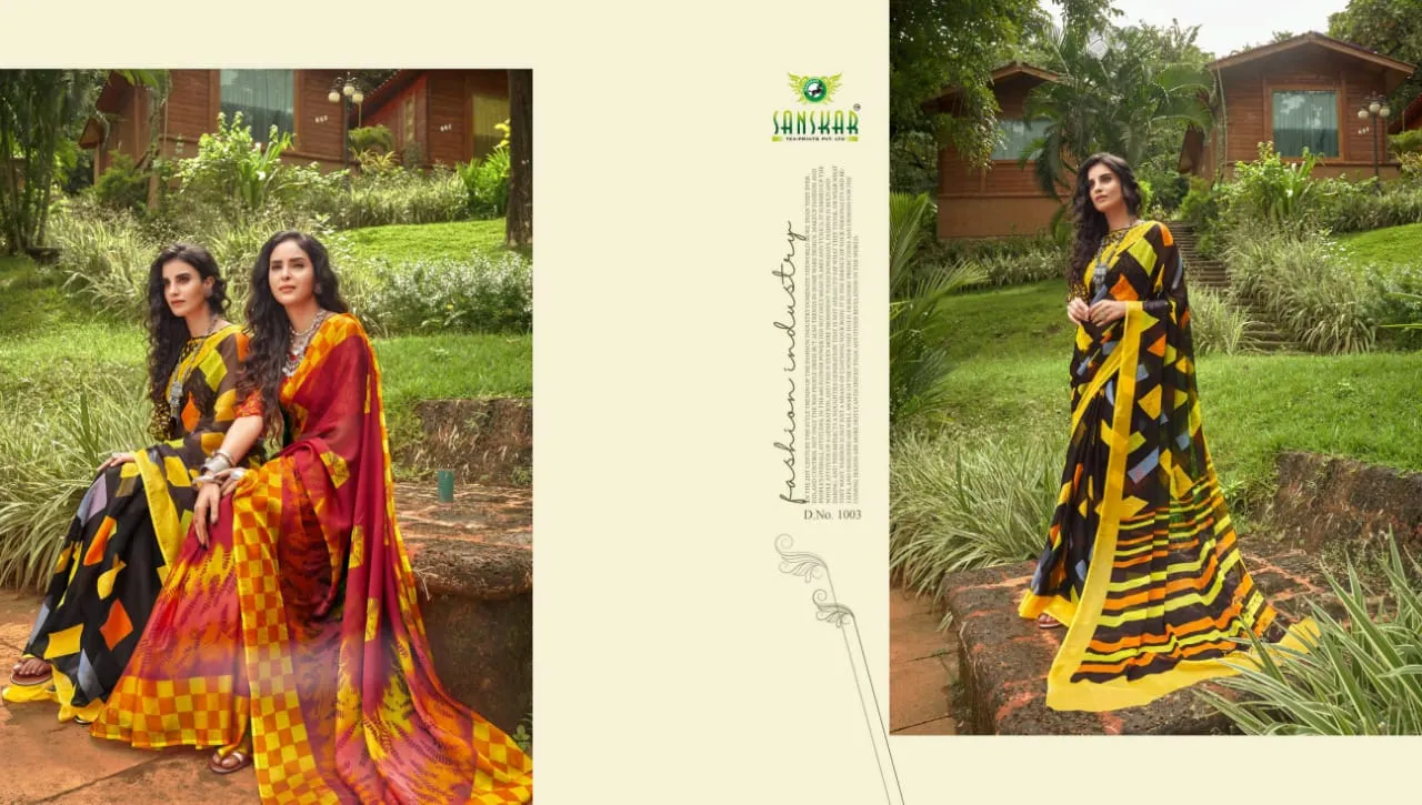 Sanskar Presents Fly Chiffon Fancy Desinger Sarees