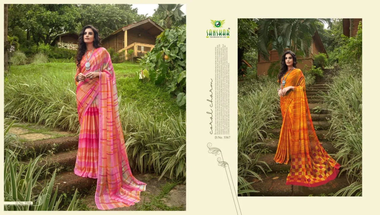 Sanskar Presents Fly Chiffon Fancy Desinger Sarees