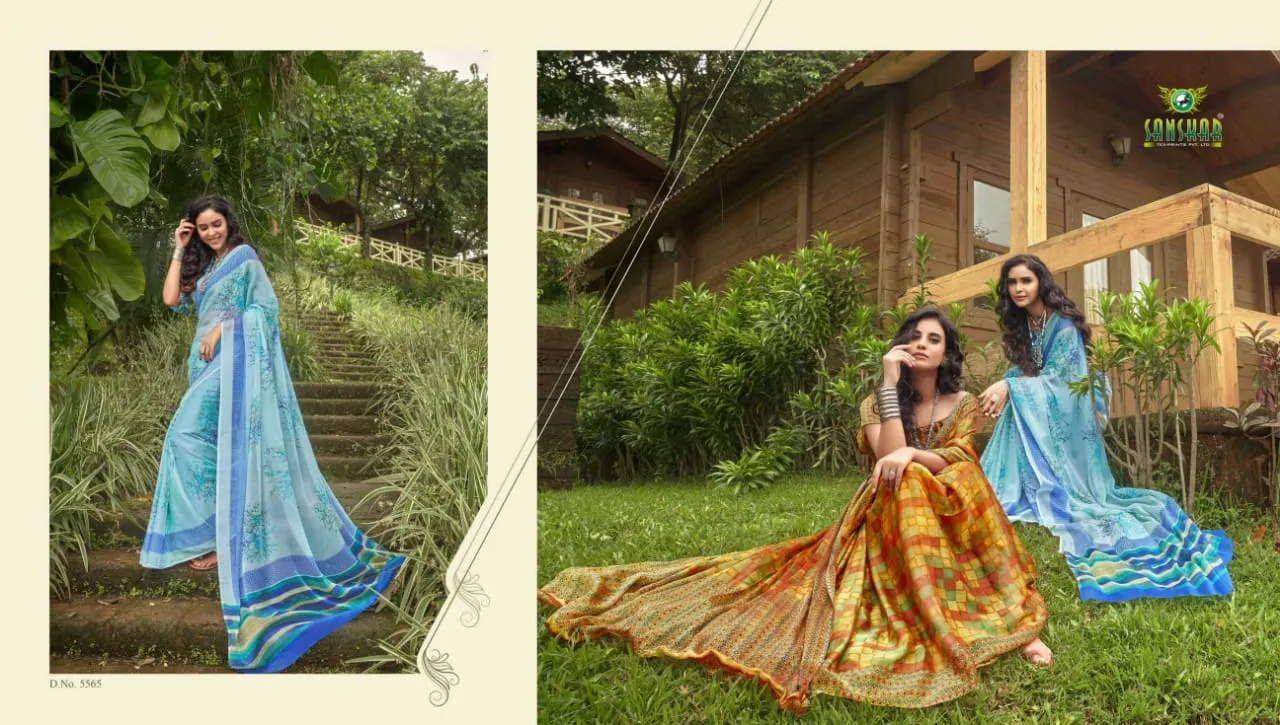 Sanskar Presents Fly Chiffon Fancy Desinger Sarees