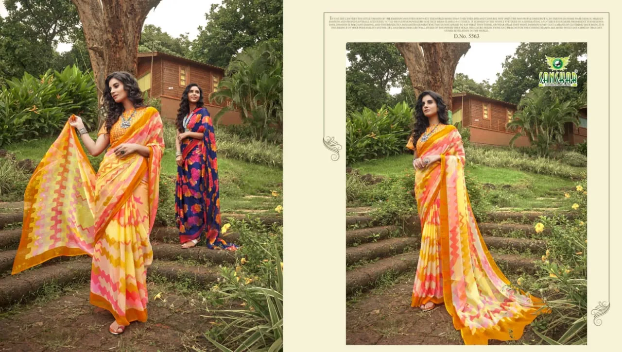 Sanskar Presents Fly Chiffon Fancy Desinger Sarees