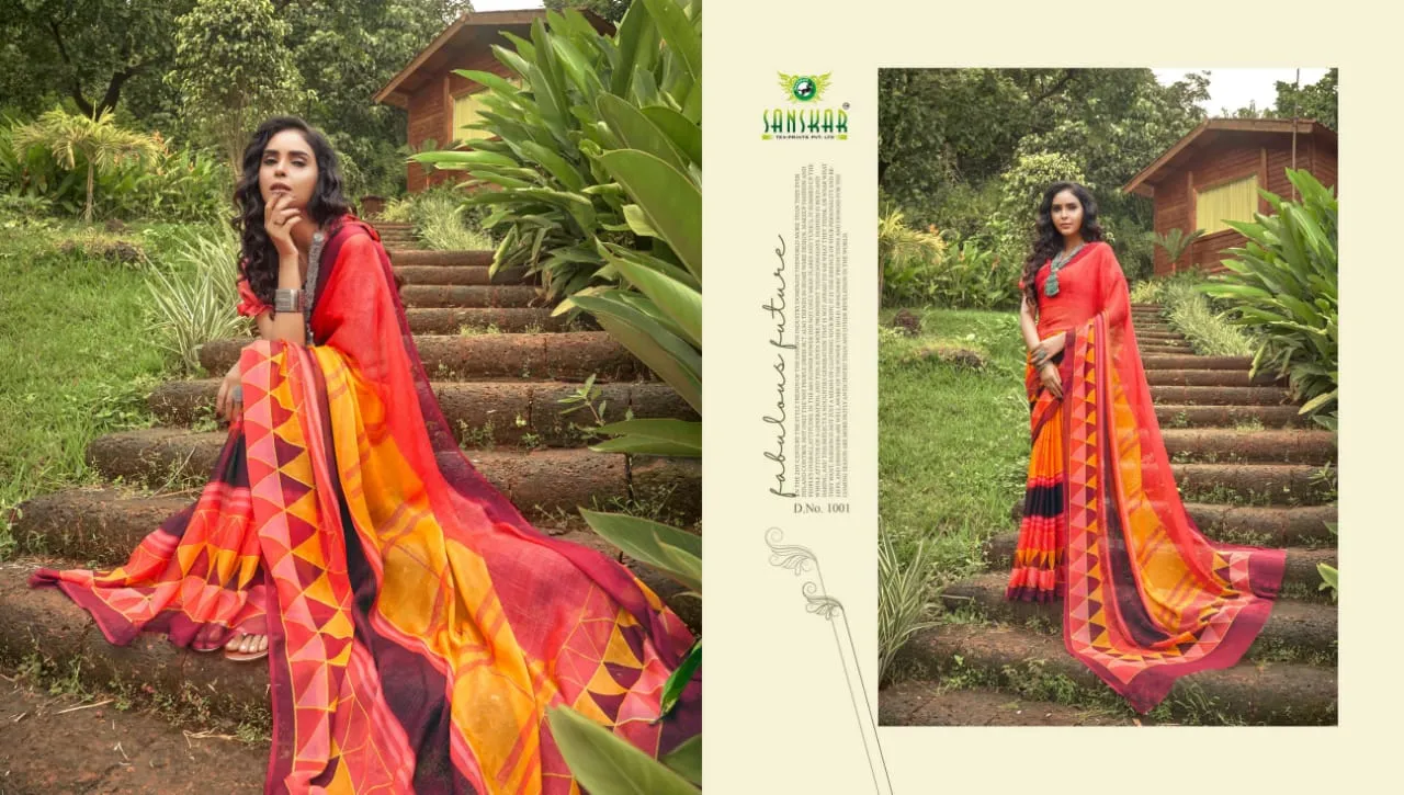 Sanskar Presents Fly Chiffon Fancy Desinger Sarees