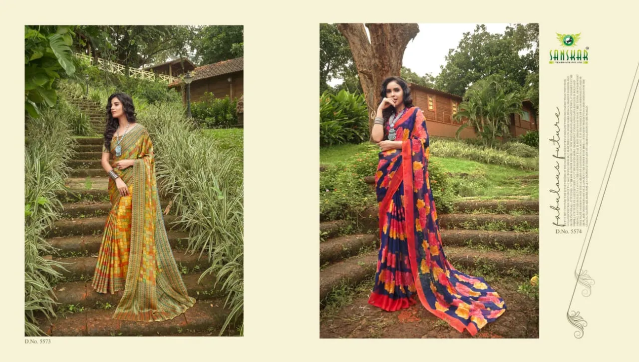 Sanskar Presents Fly Chiffon Fancy Desinger Sarees