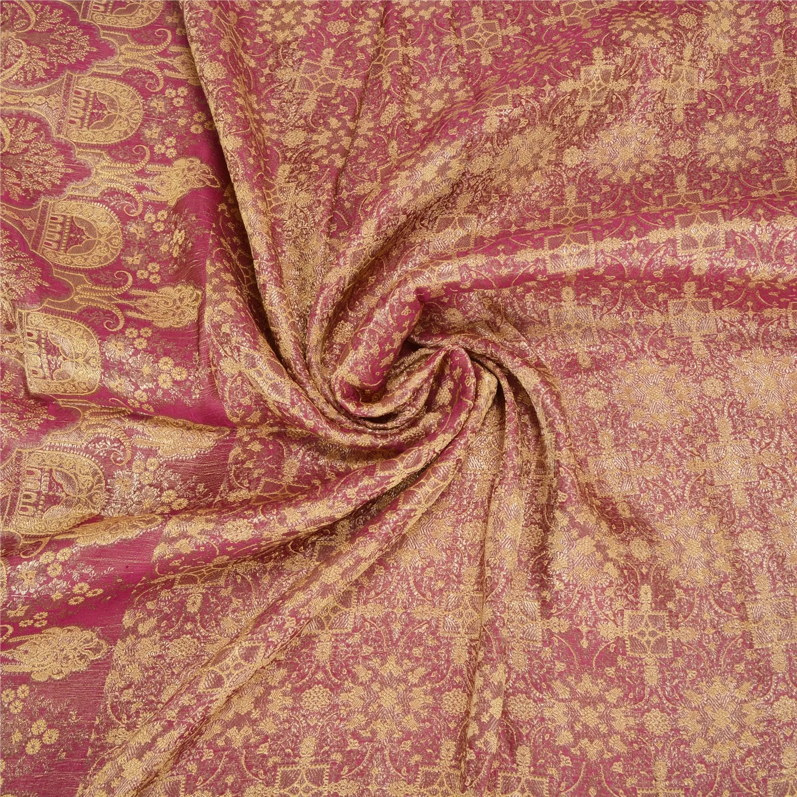 Sanskriti Vintage Pink Sarees Pure Satin Silk Woven Brocade/Banarasi Sari Fabric