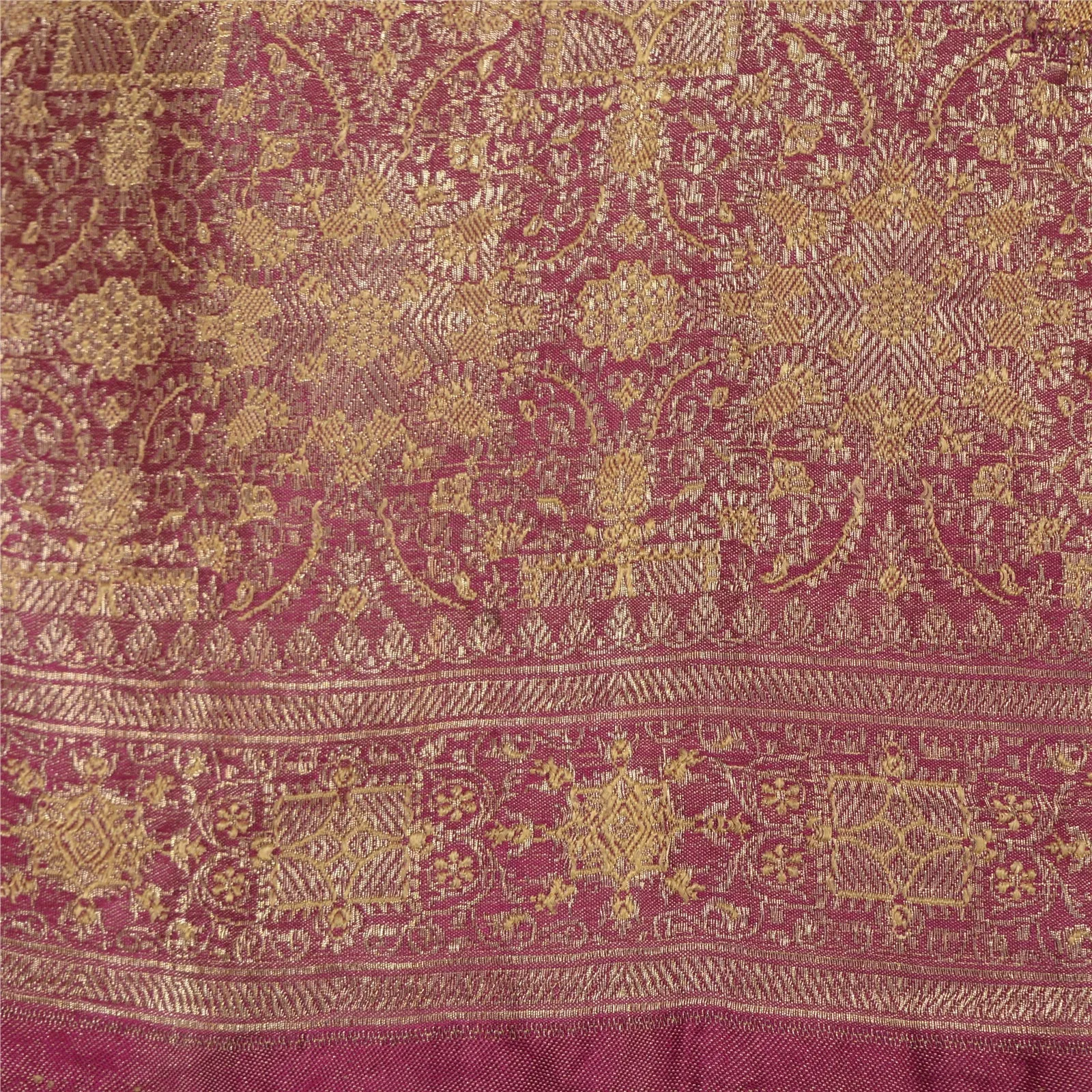 Sanskriti Vintage Pink Sarees Pure Satin Silk Woven Brocade/Banarasi Sari Fabric