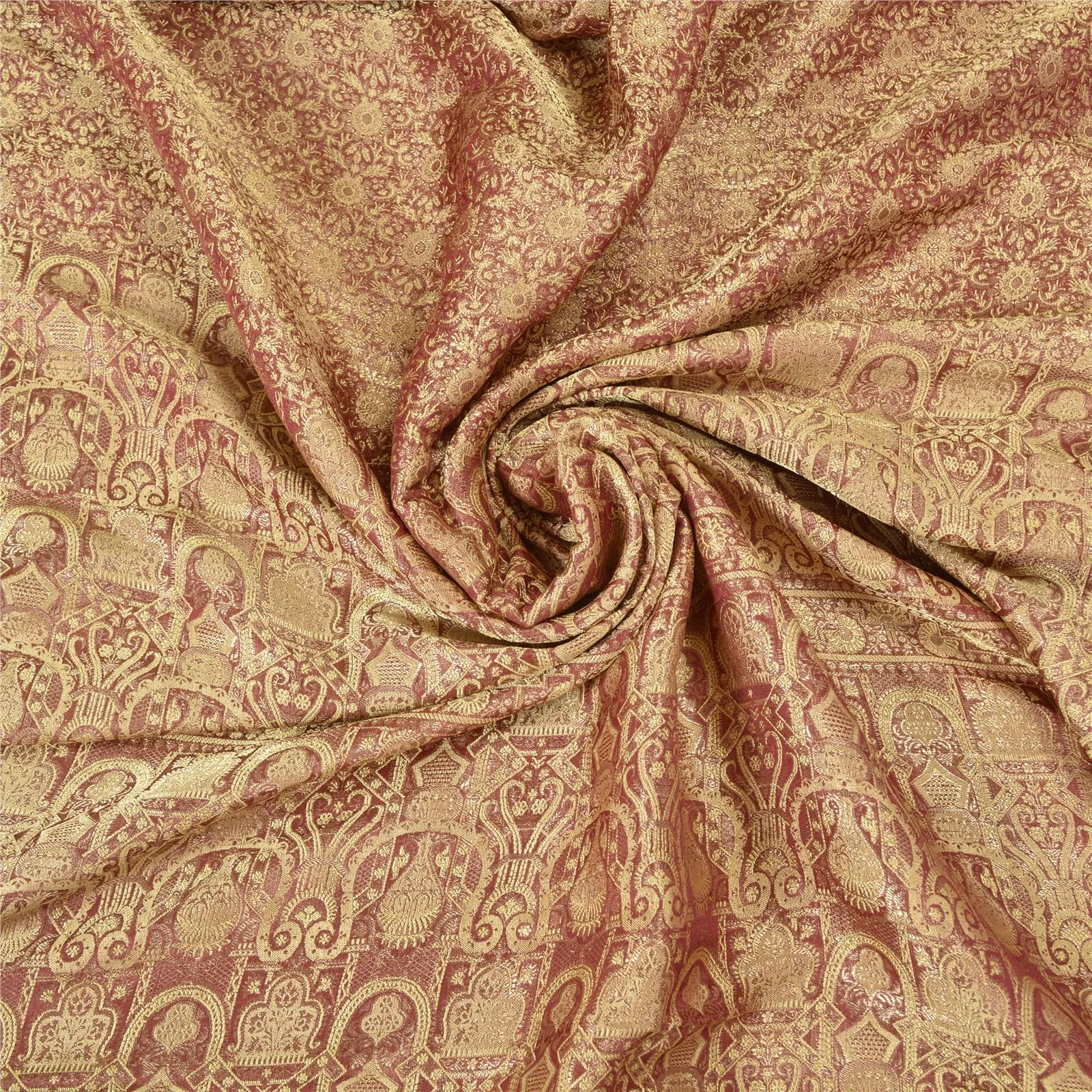 Sanskriti Vintage Red Sarees Pure Satin Silk Woven Banarasi/Brocade Sari Fabric