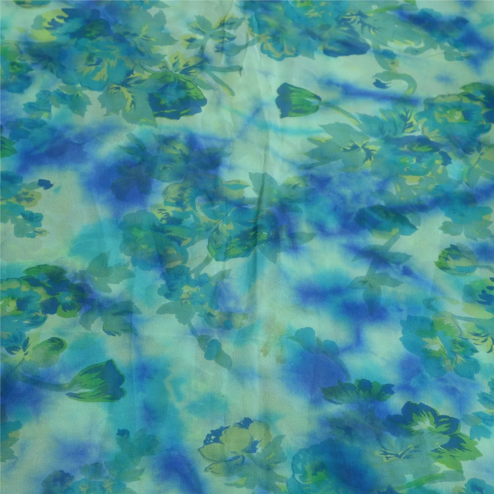 Sanskriti Vintage Sarees Blue/Green TieDye Pure Georgette Silk Sari Craft Fabric