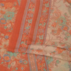 Sanskriti Vintage Sarees Cream/Orange Pure Georgette Printed Sari Craft Fabric