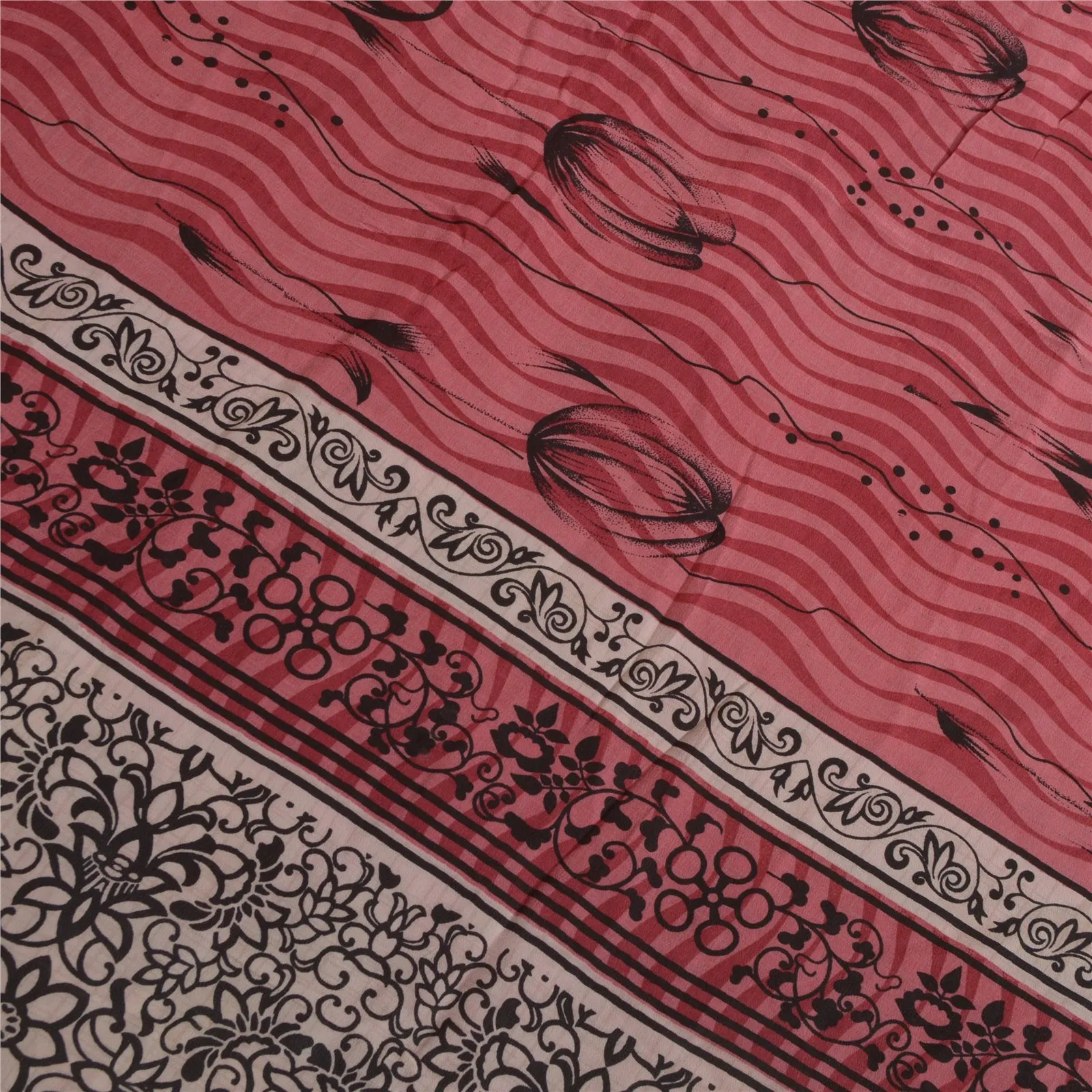 Sanskriti Vintage Sarees Dusty Pink Pure Crepe Silk Printed Sari Craft Fabric