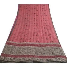 Sanskriti Vintage Sarees Dusty Pink Pure Crepe Silk Printed Sari Craft Fabric