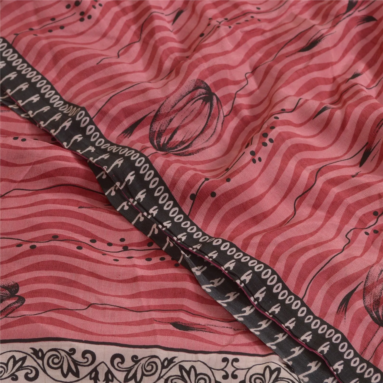 Sanskriti Vintage Sarees Dusty Pink Pure Crepe Silk Printed Sari Craft Fabric