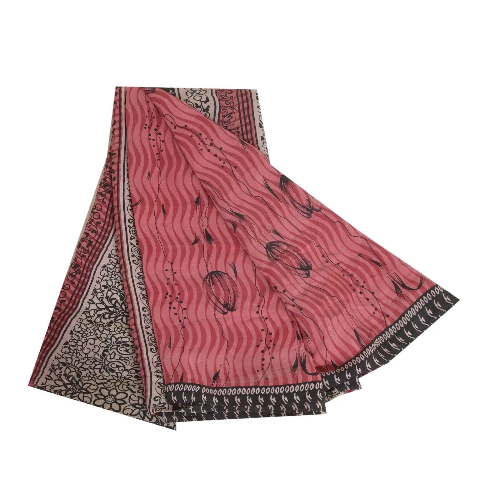 Sanskriti Vintage Sarees Dusty Pink Pure Crepe Silk Printed Sari Craft Fabric