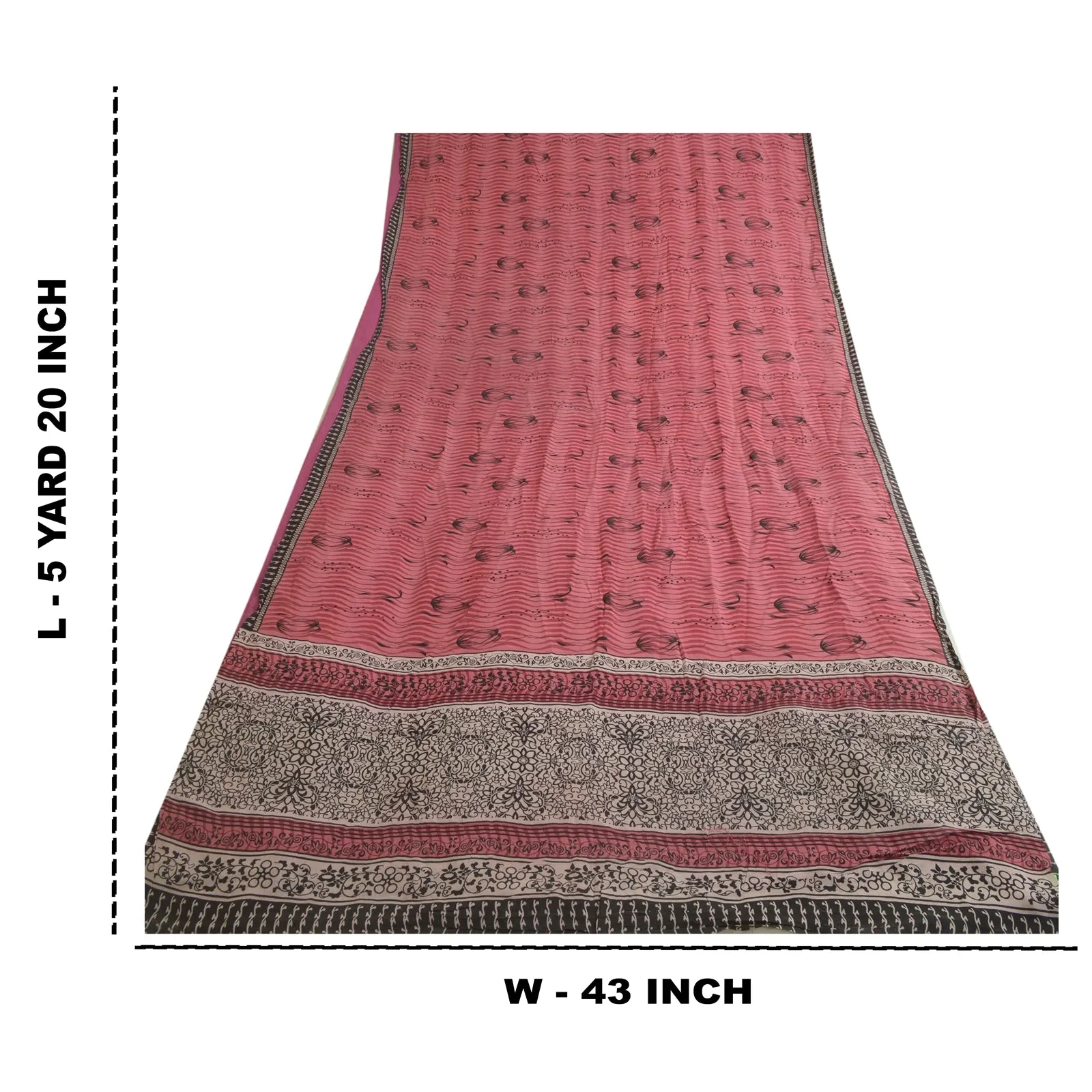 Sanskriti Vintage Sarees Dusty Pink Pure Crepe Silk Printed Sari Craft Fabric