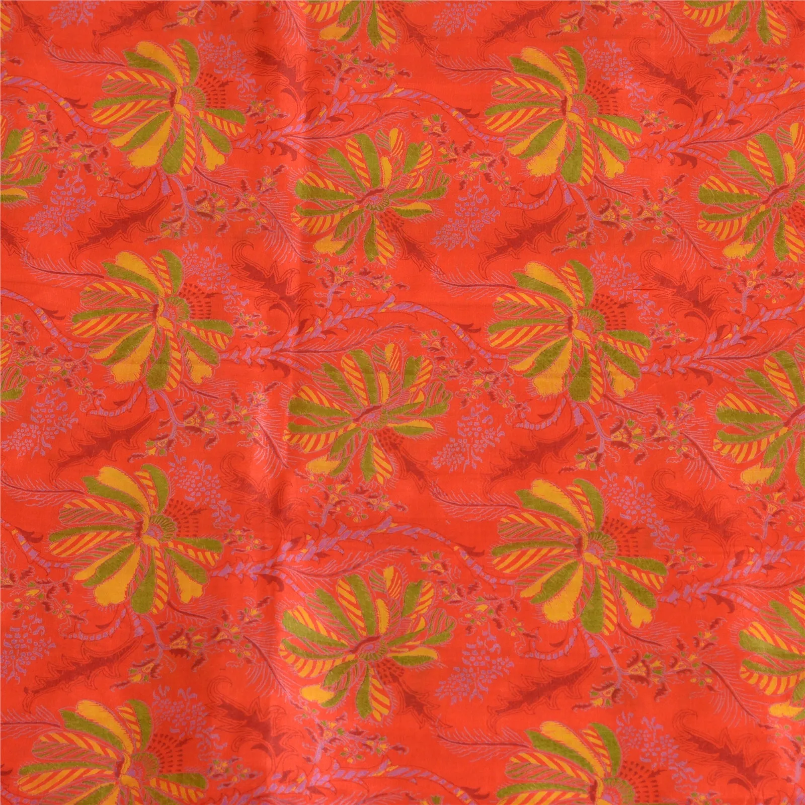 Sanskriti Vintage Sarees From India Red Pure Silk Printed Sari 5YD Craft Fabric