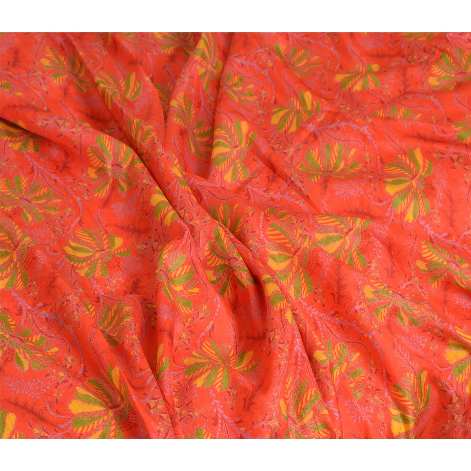 Sanskriti Vintage Sarees From India Red Pure Silk Printed Sari 5YD Craft Fabric