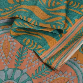 Sanskriti Vintage Sarees Green/Yellow Pure Silk Printed Sari 5yd Craft Fabric