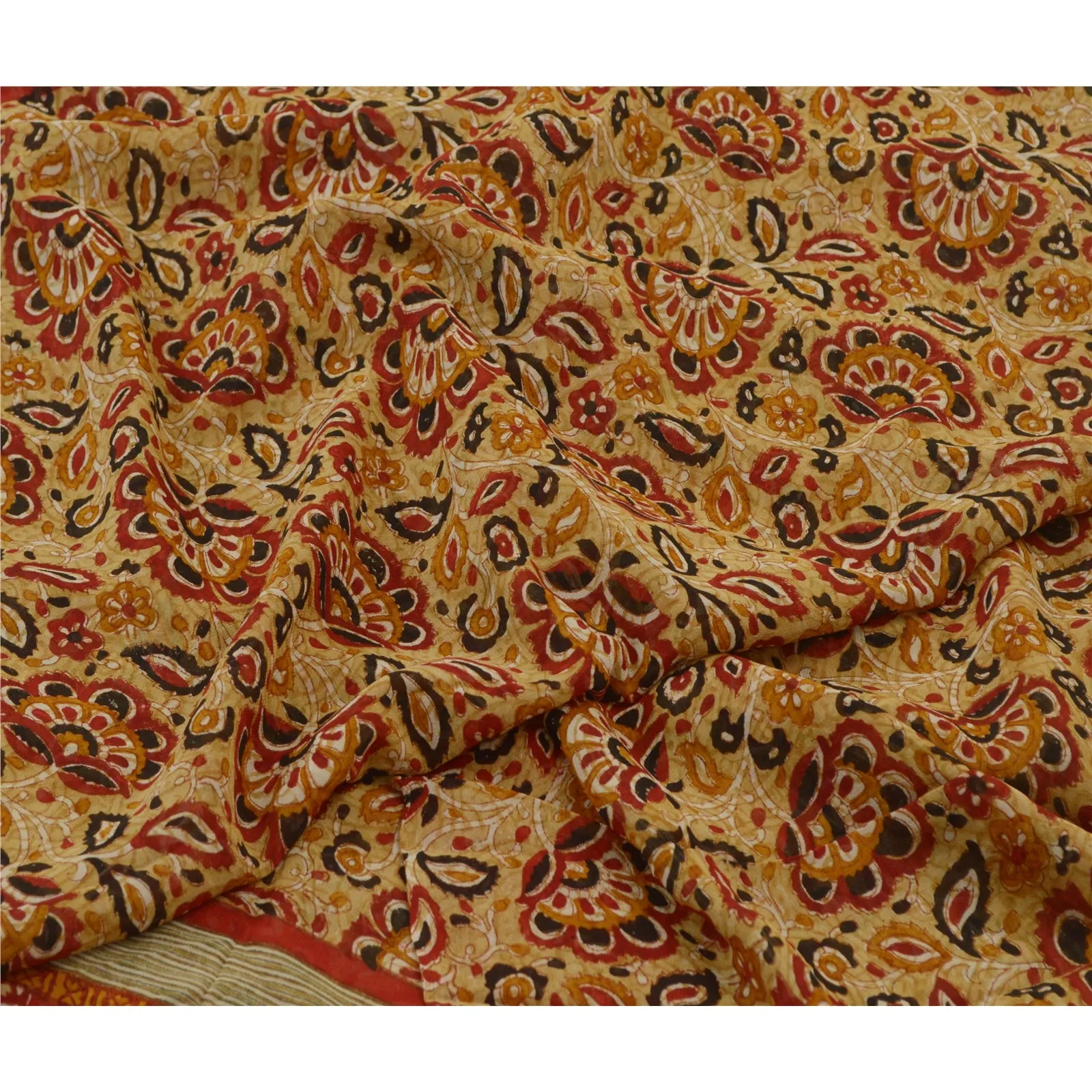 Sanskriti Vintage Sarees Hand Block Print Pure Georgette Silk Sari Craft Fabric