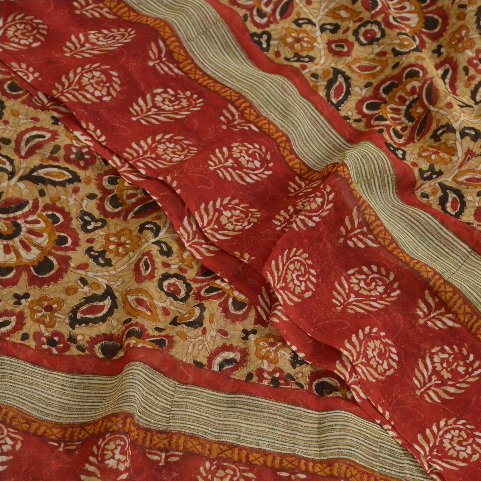 Sanskriti Vintage Sarees Hand Block Print Pure Georgette Silk Sari Craft Fabric