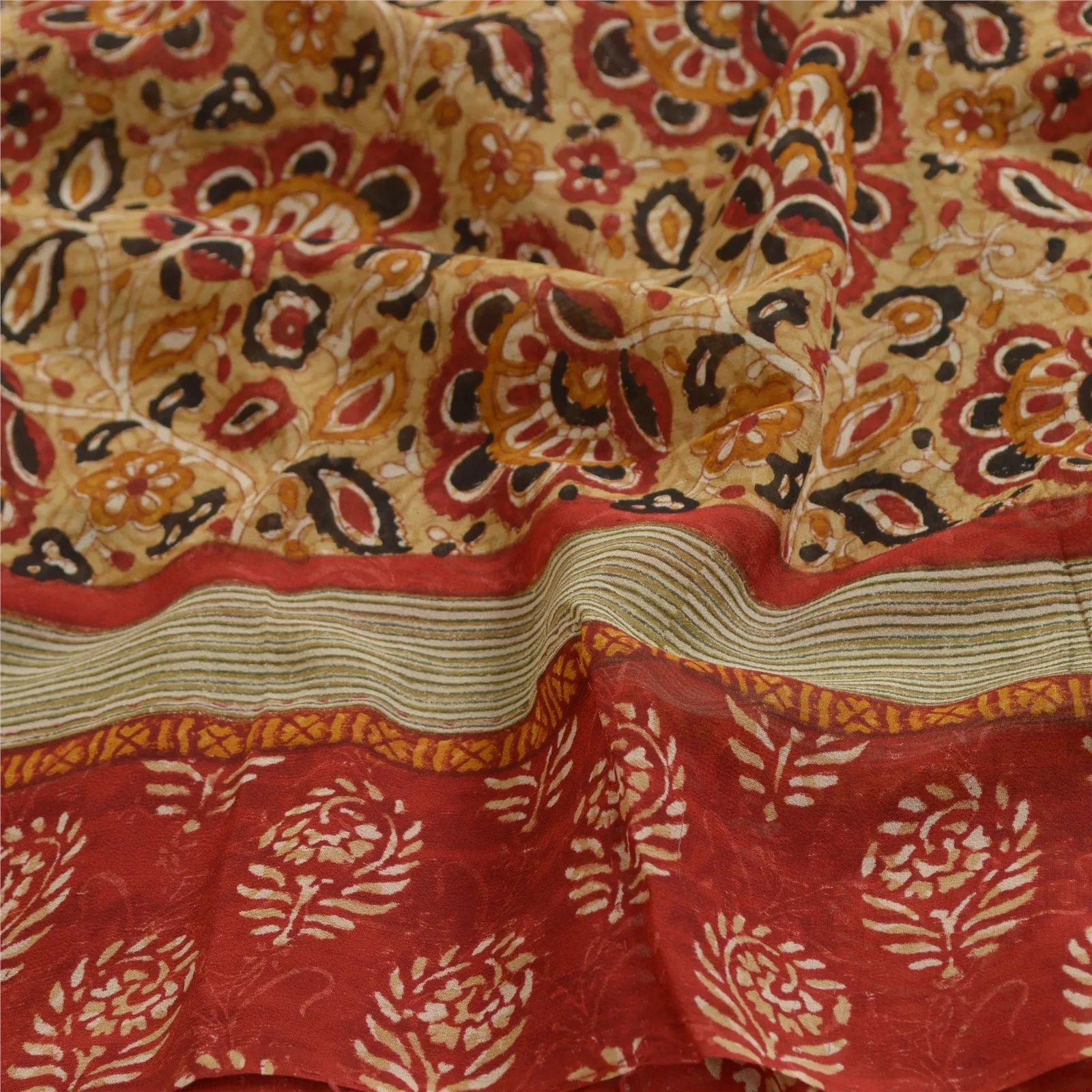 Sanskriti Vintage Sarees Hand Block Print Pure Georgette Silk Sari Craft Fabric