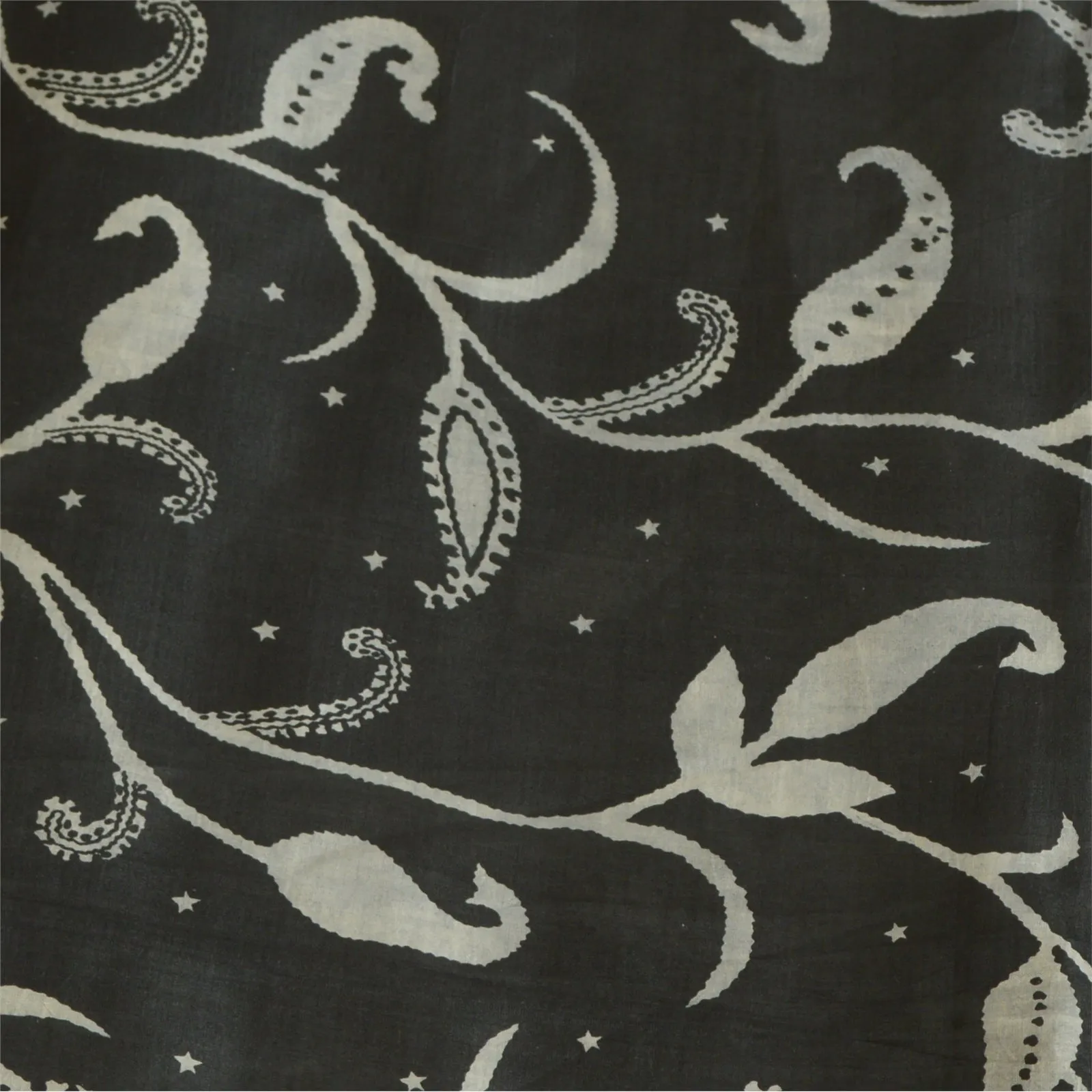 Sanskriti Vintage Sarees Indian Black/Ivory Pure Silk Printed Sari Craft Fabric