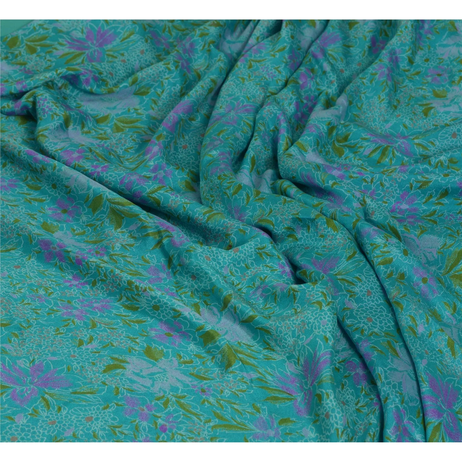 Sanskriti Vintage Sarees Indian Blue/Pink Printed Pure Silk Sari Craft Fabric