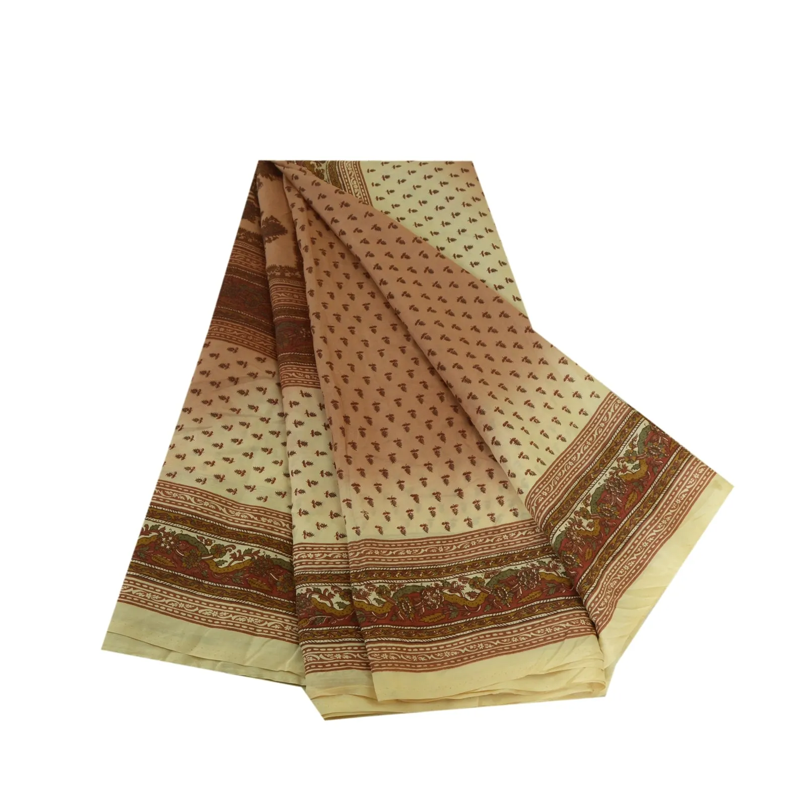 Sanskriti Vintage Sarees Indian Brown 100% Pure Silk Sari Printed Craft Fabric