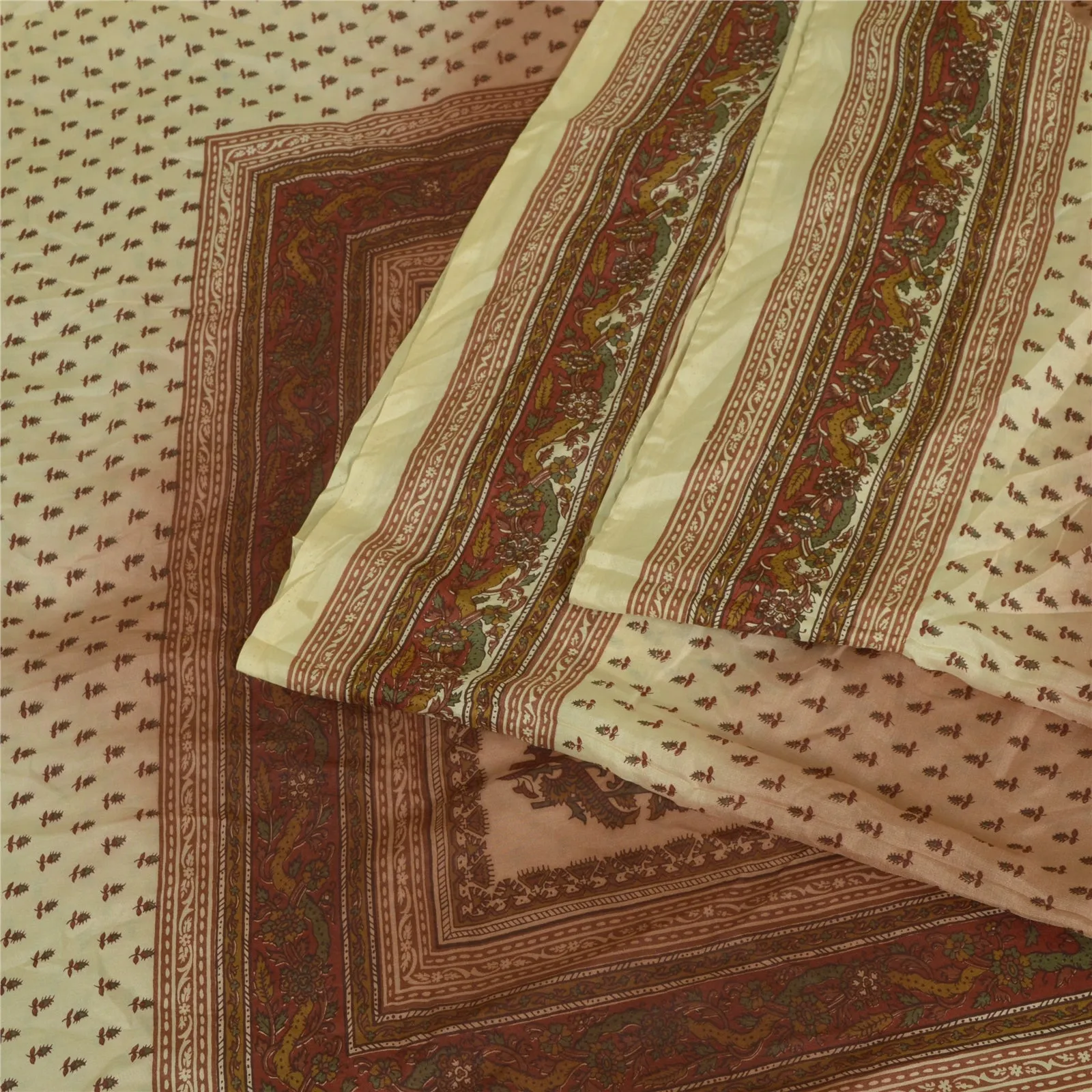 Sanskriti Vintage Sarees Indian Brown 100% Pure Silk Sari Printed Craft Fabric