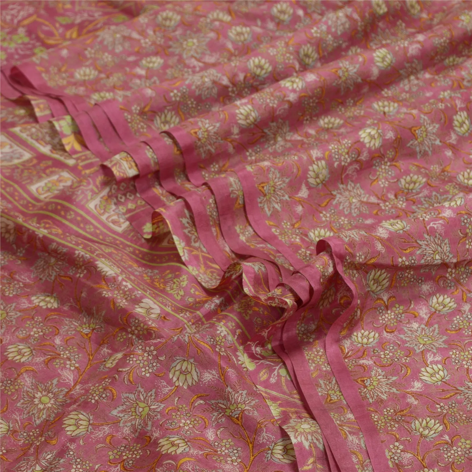 Sanskriti Vintage Sarees Indian Dusty Pink Pure Silk Printed Sari Craft Fabric