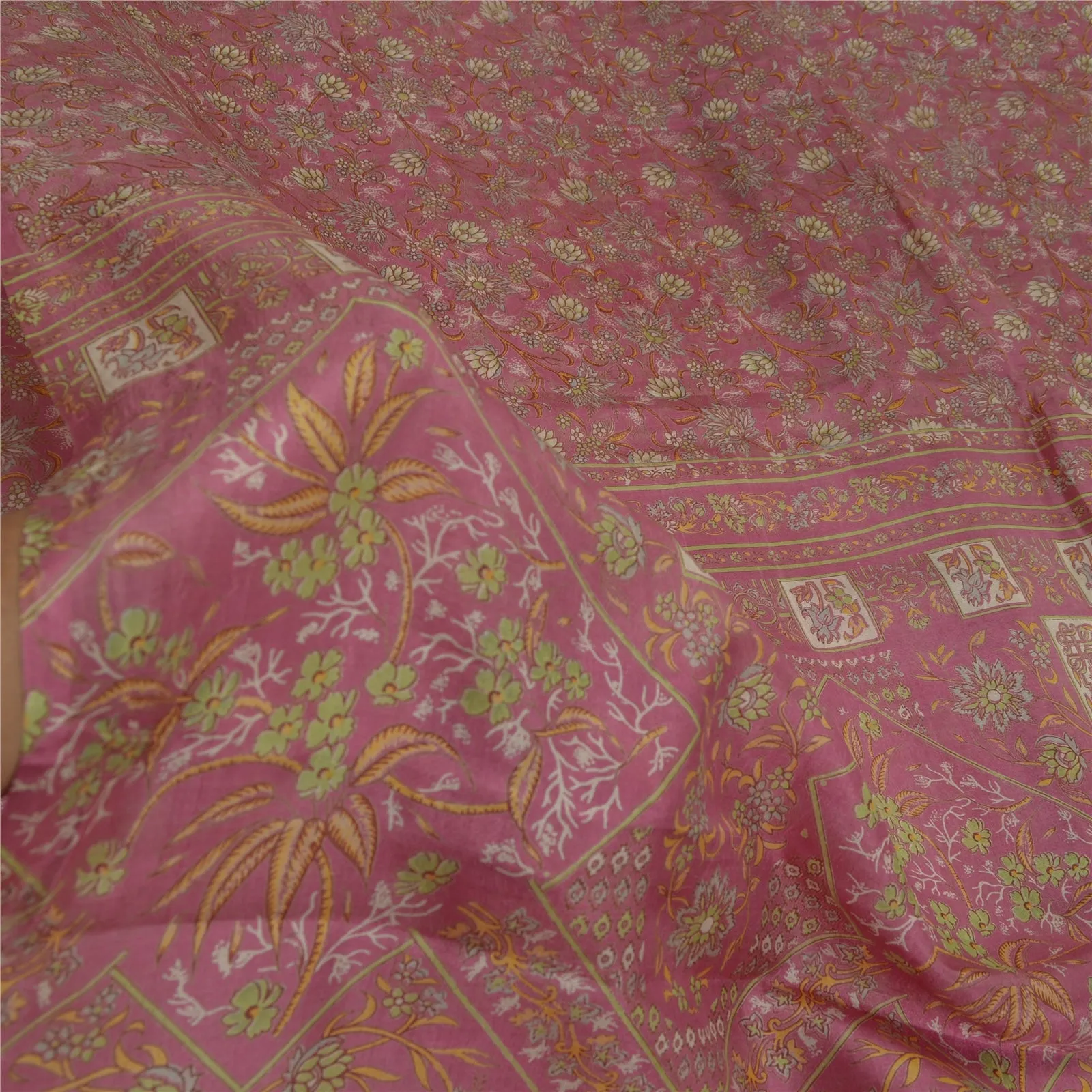 Sanskriti Vintage Sarees Indian Dusty Pink Pure Silk Printed Sari Craft Fabric