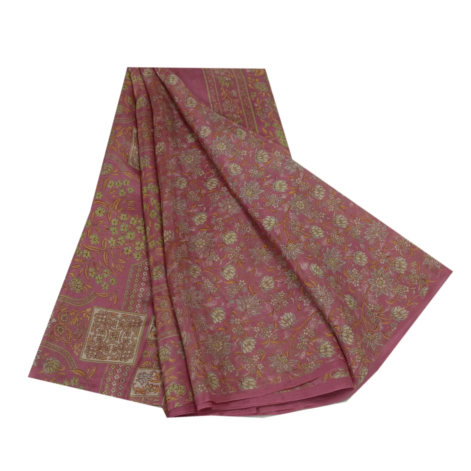 Sanskriti Vintage Sarees Indian Dusty Pink Pure Silk Printed Sari Craft Fabric