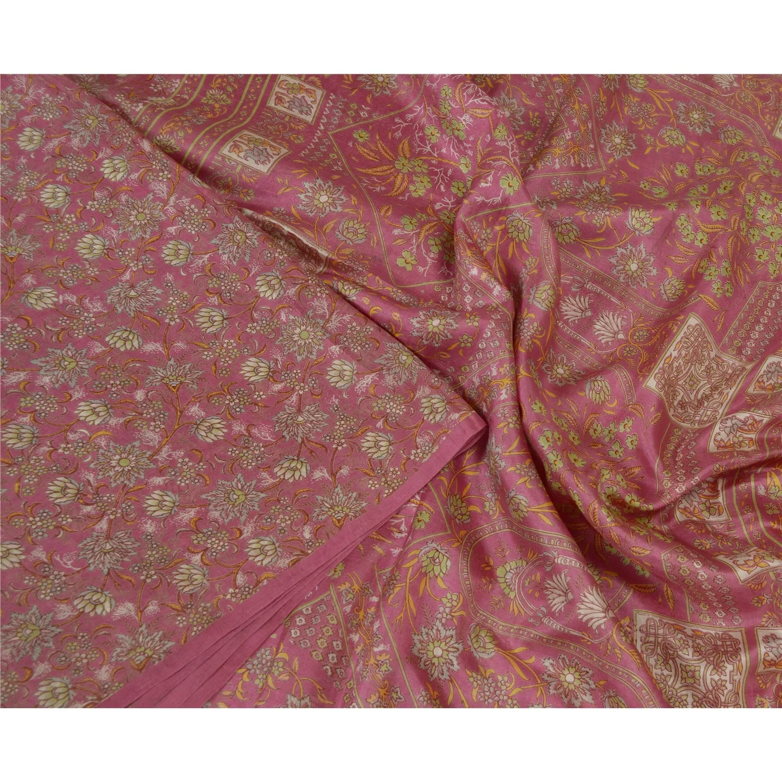 Sanskriti Vintage Sarees Indian Dusty Pink Pure Silk Printed Sari Craft Fabric