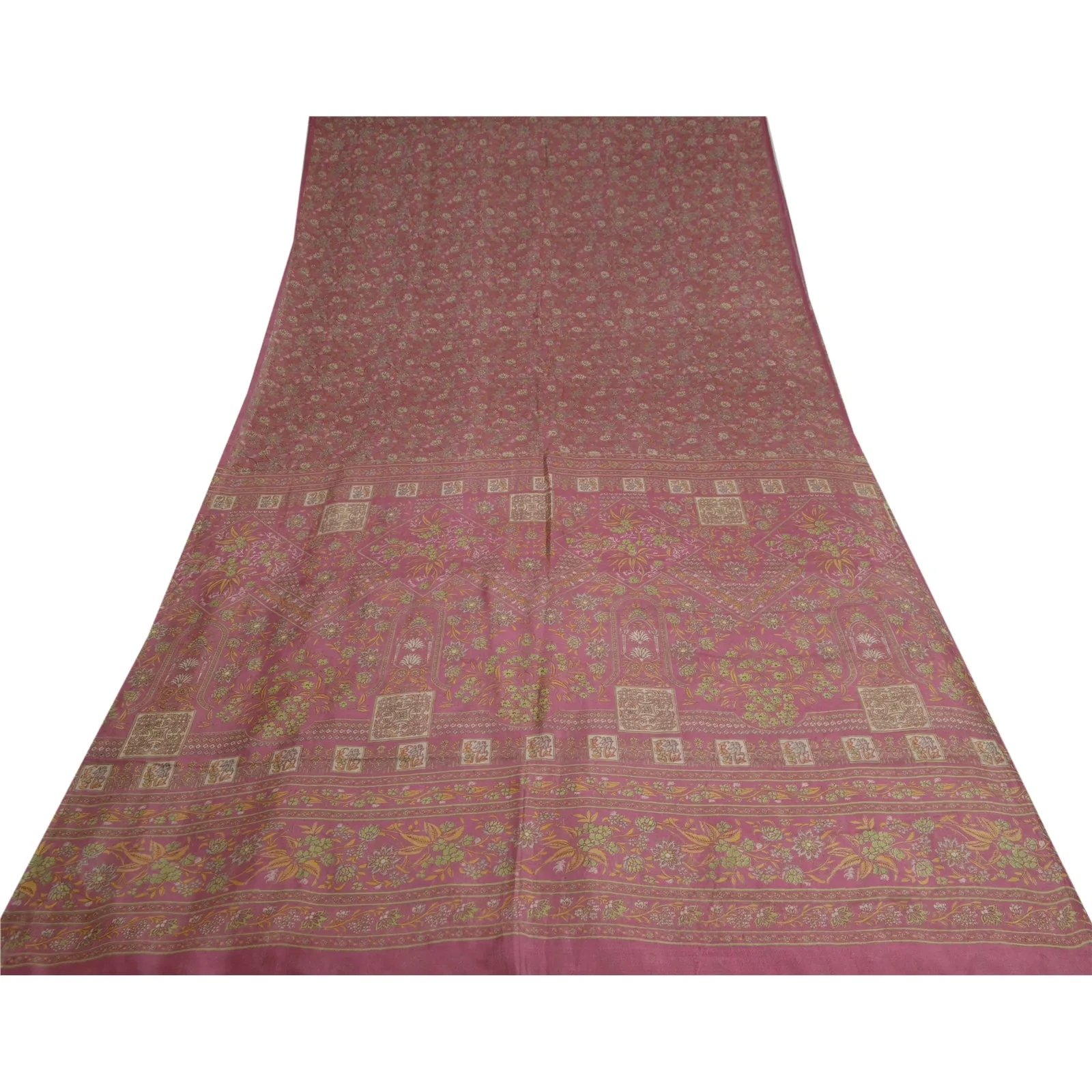 Sanskriti Vintage Sarees Indian Dusty Pink Pure Silk Printed Sari Craft Fabric