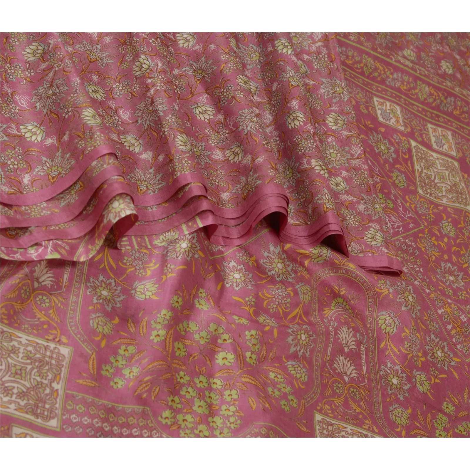 Sanskriti Vintage Sarees Indian Dusty Pink Pure Silk Printed Sari Craft Fabric