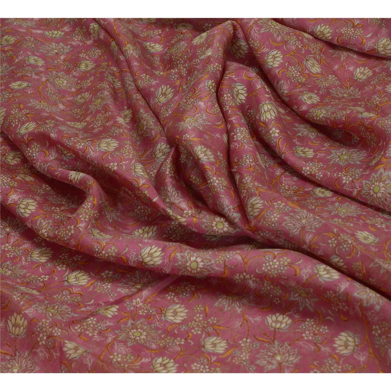 Sanskriti Vintage Sarees Indian Dusty Pink Pure Silk Printed Sari Craft Fabric